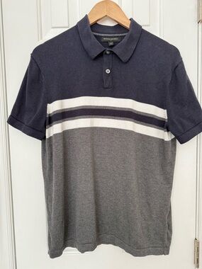 Banana Republic | Short-sleeved Polo | Size L | Navy/Grey w/White Stripe